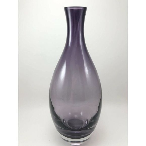 TARNOW POLAND Purple Art Glass Vase W/Clear‎ Base 12 5/8” Amethyst Heavy Decor - Picture 2 of 9